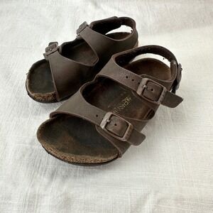 Birkenstock kids Milano Mocha Sandals‎ Brown Leather Buckle Straps 27 9-9.5